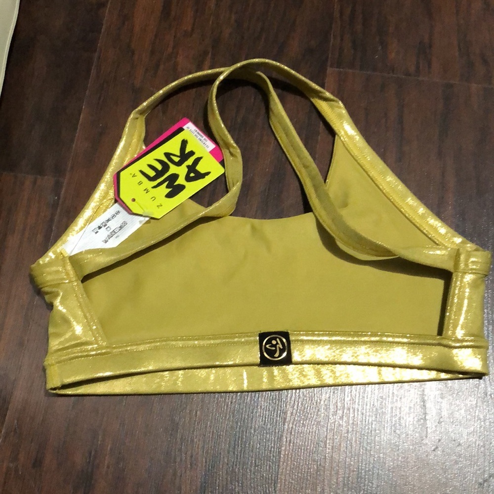 Zumba Metallic Open Back Bra in Gold size Large nwt - Picture 7 of 7